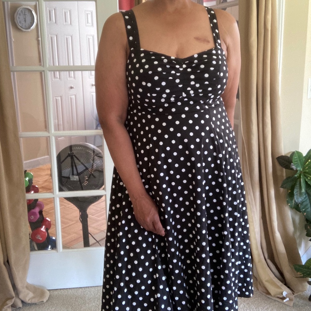 TORRID NWT Midi Poplin Fit&Flare Dress Black w/ White Polka Dots, Size 0… - Picture 3 of 16